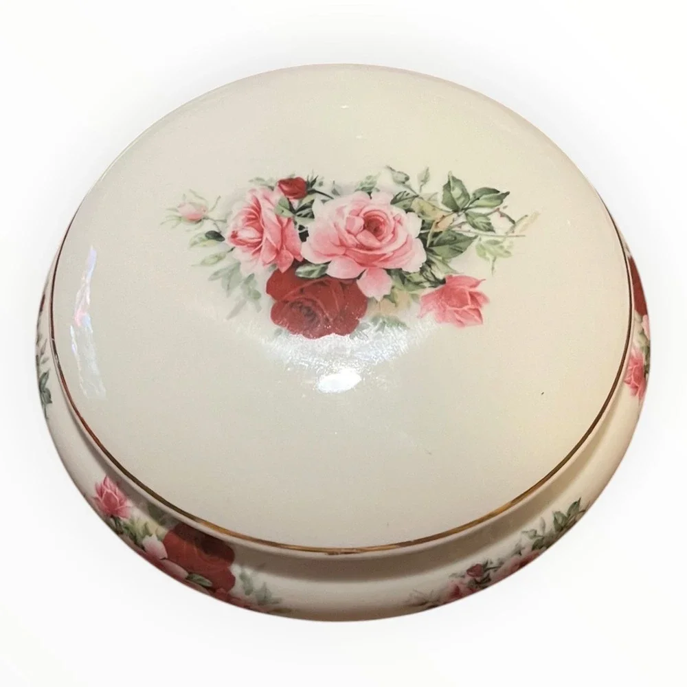 Formalities by Baum Bros Porcelain Rose Trinket Box Round Floral Jewelry Dish
